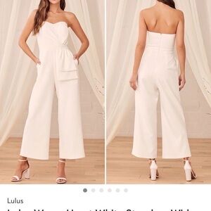 Lulu's Elegant White Won A Heart Strapless Jumpsuit